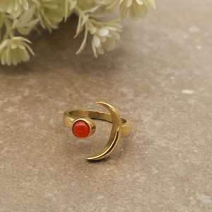 SHYAM JEWELRS Handcrafted Natural Carnelian Bezel Setting <b>Ring</b> 14k Gold Plated Brass Boho Statement Jewelry Unisex Daily Wear - Product Image 1