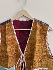 Chaleco Corto de Algodón Transpirable, Estilo Vintage, Hecho a Mano, Kantha, para Mujer - Product Image 4