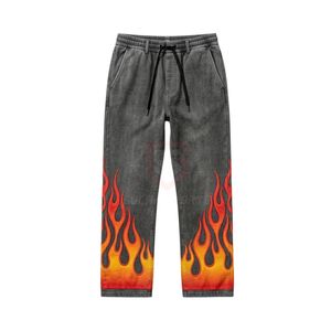 Best Quality <b>Men's</b> Casual Pants Dark Grey Flame Graphic Sustainable Cotton Fabric Casual Style <b>Print</b> Hem <b>Trousers</b> For <b>Mens</b> - Product Image 1