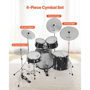Set di batteria a basso volume con 4 pezzi: Gong silenzioso e piatti, include Hi-Hat da 14 pollici, Crash da 16 pollici, Piatti in lega da 18 pollici - Product Image 2