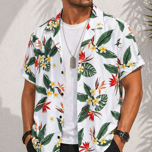 Men's Casual Beech Wear Summer Shirt 250 Grams Breathable Quick Dry Eco-Friendly Short Sleeve Floral Print Design 100% Polyest - Product Image 1
