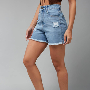 Women's Low Waist Summer <b>Denim</b> Shorts Stretchy Ripped Sexy 100% Cotton Fashion Shorts Set - Product Image 1