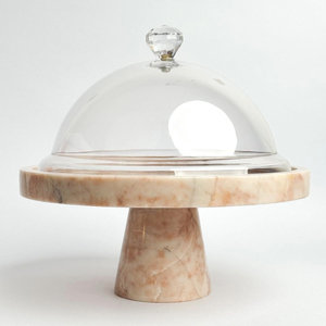 Support à gâteau rond en marbre naturel avec couvercle en verre transparent pour comptoir de cuisine et fêtes - Product Image 1