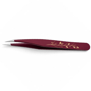 แหนบดัดขนตาโค้งมน ปลายเรียบ สแตนเลส สีแดงเลือดหมู ลายทองคำ - Product Image 6