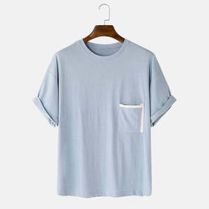Camiseta de punto de algodón y poliéster de alta calidad para hombre, corte regular, con bolsillo delantero, logotipo personalizado, secado rápido, estilo vintage lavado para exteriores - Product Image 1