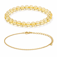 Ensemble de bracelets en citrine de 8 mm pour femmes, design empilable deux pièces avec chaîne dorée pour un style religieux superposé