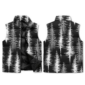 Custom Puffer <b>Vest</b> <b>White</b> Black Snowflake Print Sleeveless Padded Jacket Zip Up Winter Warm - Product Image 5