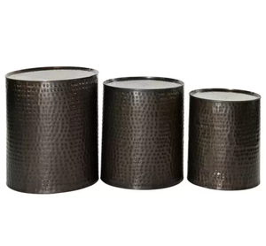 Wholesale Handmade <b>Nesting</b> Luxury Metal Bedside Coffee <b>Table</b> Set Hammered Cylinder Design 3 Metal Aluminium Living Room - Product Image 5