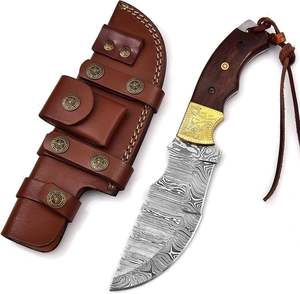 Cuchillo de Supervivencia de Alta Gama, Acero Damasco de Grado Industrial, Mango de Acero Damasco, Funda de Cuero - Product Image 1