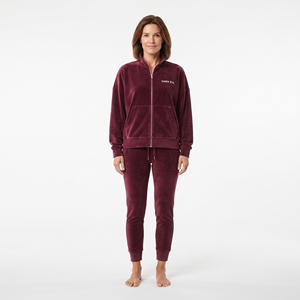 Conjunto de Sudadera Oversize con Cremallera y Pantalones Ajustados de Terciopelo para Mujer, Color Liso, Traje de Dos Piezas para Invierno, Venta al por Mayor - Product Image 5