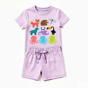 Conjunto de Verano para Niños, Camiseta y Pantalones Cortos de Algodón, Transpirable, Ligero, Informal, Cómodo, Talla Personalizada, Suministro OEM - Product Image 1