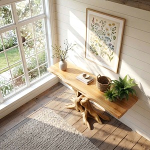 Table console en bois massif moderne minimaliste faite à la main pour la maison, pour le salon, l'hôtel, la salle à manger, l'appartement, l'entrée, courbée naturellement - Product Image 6