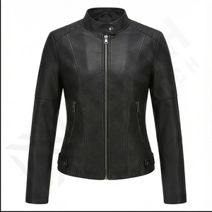 Veste d'hiver en cuir véritable pour femme avec logo zippé sur le devant Style moto respirant coupe personnalisée - Product Image 2