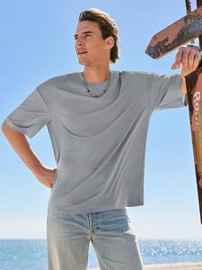 เสื้อยืดลำลองผู้ชาย แขนสั้น น้ำหนักเบา ทรงโอเวอร์ไซส์ ผ้าฝ้าย ใส่หน้าร้อน คอกลม เหมาะสำหรับใส่ไปชายหาด - Product Image 4