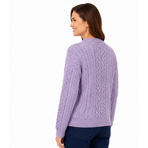 Cárdigan de punto morado para mujer, manga larga, color liso, cuello redondo, cierre de botones, lana y viscosa, tejido a mano, invierno - Product Image 5