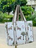 Sac fourre-tout matelassé pour l'automne et l'hiver, couleur unie, fermeture éclair, en coton, style bohème pour femme, imprimé floral et animalier, design spacieux