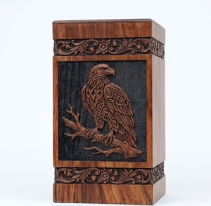 Hand-Carved Wooden Eagle Pet Urn <b>Box</b> <b>Memorial</b> Keepsake for Ashes Eco-Friendly Durable Cremation Urn - Product Image 1