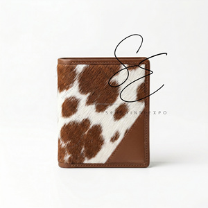 Portefeuille classique pour homme en cuir véritable marron, en cuir de vachette à poils, porte-cartes fin, logo personnalisé, portefeuille minimaliste de style cowboy - Product Image 2