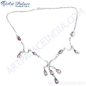 Collier pendentif en améthyste plaqué argent pour femme Art Palace, forme goutte d'eau, style romantique, chaîne serpent, bijoux de mariage - Product Image 3