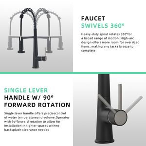 Rubinetto da Cucina Moderno Commerciale con Doccetta Estraibile Nero per Lavello, per Uso Commerciale e Domestico - Product Image 6