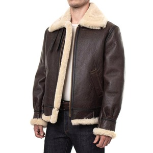 Men Autumn Warm B3 Shearling Bomber <b>Jacket</b> Real <b>Sheepskin</b> Leather Aviator Flight <b>Jacket</b> Stand Front Wholesale OEM Manufacturer - Product Image 6