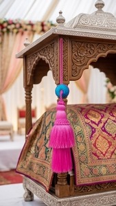 Pink Tassel Curtain <b>Tieback</b> with Turquoise Disc for Dark Blue Drapes - Product Image 4