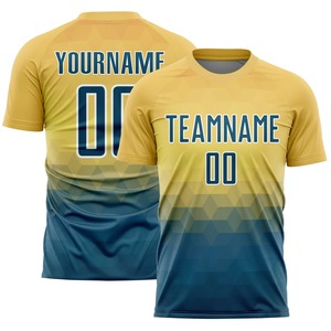เสื้อฟุตบอลสั่งทำสีน้ำเงินเหลือง พิมพ์ลายแบบซับลิเมชั่น ผ้าโพลีเอสเตอร์ระบายอากาศได้ดี ชุดทีมสำหรับผู้ใหญ่แบบยูนิเซ็กซ์ - Product Image 3