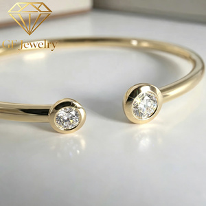 Luxury Bezel <b>Set</b> Two Stone Open Cuff <b>Bangle</b> 18K Rose Gold Fine Jewelry for Evening Occasions - Product Image 4