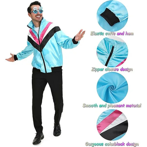 Veste à capuche zippée unisexe en tricot color block bleu clair, rose et noir, style Y2K, respirante, coupe régulière, 100 % coton, hiver - Product Image 2