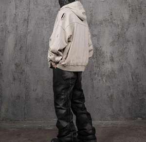 ชุดวอร์มฤดูหนาวผ้าฟลีซคุณภาพสูงแบบใหม่ ทรงโอเวอร์ไซส์ ลุคดิสเทรส เป็นมิตรต่อสิ่งแวดล้อม พร้อมเชือกผูกเอว ผลิตจากไนลอน/คอตตอน สำหรับผู้ชาย - Product Image 3