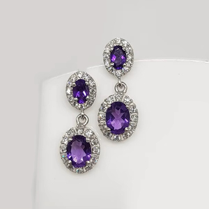 Boucles d'oreilles en améthyste, argent sterling 925, pierres précieuses naturelles, bijoux de luxe, faits à la main, cadeau élégant pour femmes, fête de mariage - Product Image 1