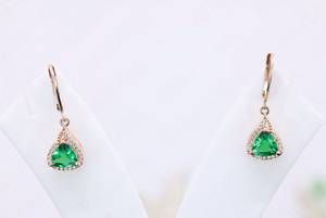 Pendientes Colgantes de Esmeralda Trillón con Halo de Moissanita, Cierre de Palanca, Plata de Ley 925 Bañada en Oro, Joyería Colgante para Fiesta y Regalo - Product Image 2