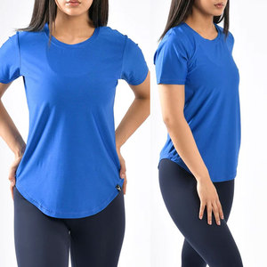 Camiseta Deportiva de Secado Rápido para Mujer, Cuello Redondo, Corte Ajustado, Dobladillo Curvo, Ligera, para Gimnasio y Running, en Oferta - Product Image 3