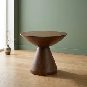 Table d'appoint ronde en bois faite à la main, design mid-century, meubles de salon - Product Image 1