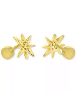 Orecchini a bottone Starburst in zircone cubico in argento Sterling placcato oro 14k | Macacy's - Product Image 4