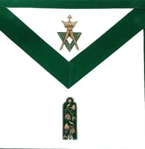 Junior Warden Allied Masonic Degrees <b>Apron</b> Green Velvet <b>White</b> Body, Adjustable Belt, Premium Regalia Wear - Product Image 1