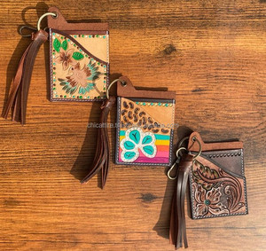 เคสใส่บัตรหนัง ATM ลายดอกไม้แท้มีสไตล์ทันสมัยเคสใส่บัตรมีพู่ห้อยแฟชั่นตะวันตกขนาดเล็กน่ารักมาใหม่พร้อมพวงกุญแจ - Product Image 3