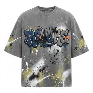Camiseta Unisex Personalizada Estilo Americano, Hombros Caídos, Retro, Corte Regular, Estampado con Pedrería, 100% Algodón, Gruesa, de Alta Calidad - Product Image 1