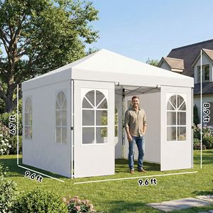 Tenda a Baldacchino Bianca 9.6 X 9.6 ft con Pareti Laterali, Montaggio Istantaneo con Un Solo Tocco, Protezione UPF50+, Riparo Portatile - Product Image 3
