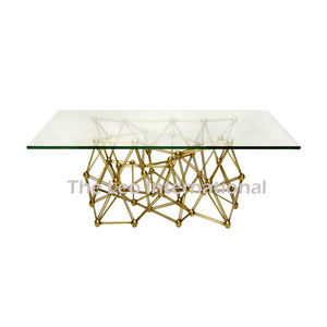 Mesa de Centro Moderna y Elegante para Hotel, Muebles de Lujo para Restaurante, Accesorios, Forma Redonda, Superficie Dorada y Base Negra Plateada - Product Image 5