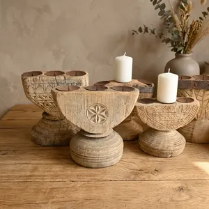 Vintage Wooden Hand Carved Multi Candle Holder Stand Rustic Farmhouse <b>Table</b> Decor Centerpiece for Living Room Bedroom Dining - Product Image 5