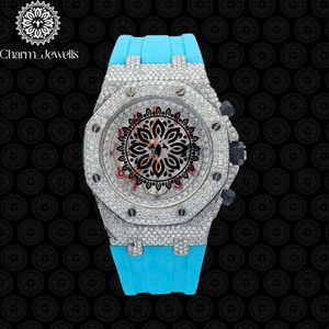 Charm_Jewells Luxury Unisex Watch 40mm Stainless Steel Case Silicone Band Analog Mechanical Movement <b>Chronograph</b> Diamond - Product Image 1