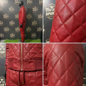 Chándal de cuero PU acolchado rojo para hombre, con cremallera completa, cuello alto, informal, de color liso, cortavientos, para otoño - Product Image 6