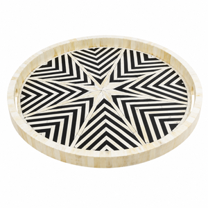 Luxury Round Bone Inlay Serving Tray | Handmade Decorative Coffee Tea Tray Black White Geometric Home Decor Wedding <b>Gift</b> Tray - Product Image 1