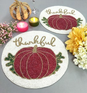Beaded <b>Christmas</b> Canvas <b>Placemat</b> Handmade Seed Bead Reusable Customized Color 500mm Diameter Thanksgiving Fall Dining Table - Product Image 4