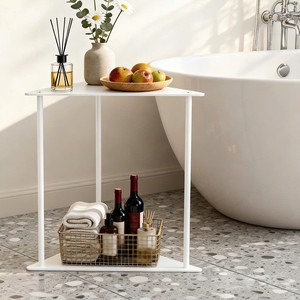 2-Tier Triangle Metal End <b>Table</b> Powder Coated - Corner Side <b>Table</b> Bathroom <b>Storage</b> Organizer Shelf Bathtub Caddy - Product Image 1