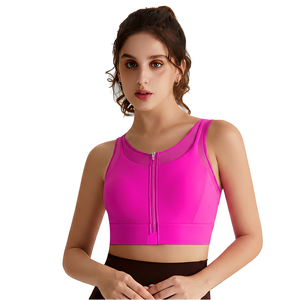 Sujetador deportivo naranja para mujer con cremallera frontal, panel de malla, soporte medio, espalda cruzada, para yoga y ropa deportiva, transpirable - Product Image 2