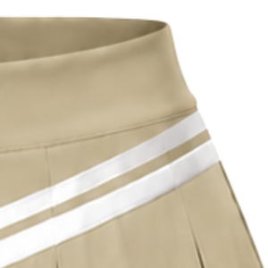 Jupe plissée beige de cheerleading avec bordure à rayures blanches, uniforme de performance athlétique pour femmes et filles, tenue d'équipe - Product Image 3