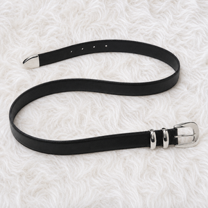 Women PU Leather <b>Belt</b> Black Fashion Waist <b>Belt</b> <b>Silver</b> <b>Buckle</b> Double Keeper Adjustable Casual Dress <b>Belt</b> Wholesale Supplier Maker - Product Image 2