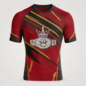 Camiseta de compresión King Of The Rings Boxing para hombre, roja, negra y dorada, con estampado por sublimación, de secado rápido, manga corta, para adulto. - Product Image 1